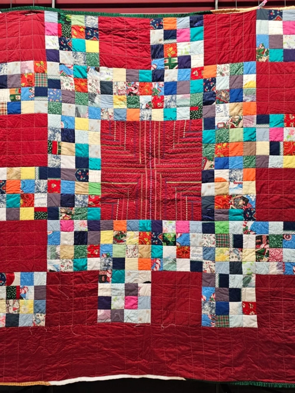 Quirky Homemade Vintage Christmas Quilt